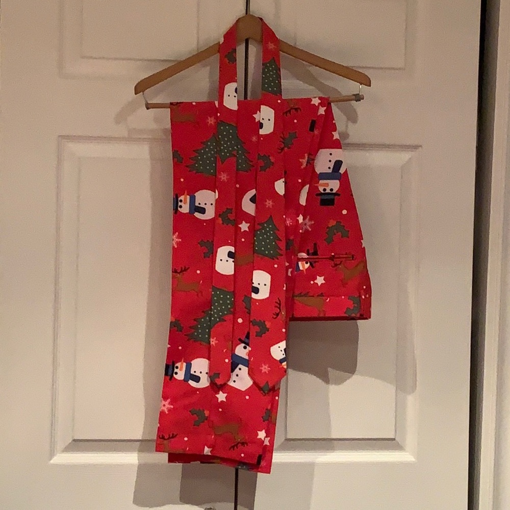 OppoSuits Red Christmas Suit with Snowman and Tree Design - Picture 4 of 10